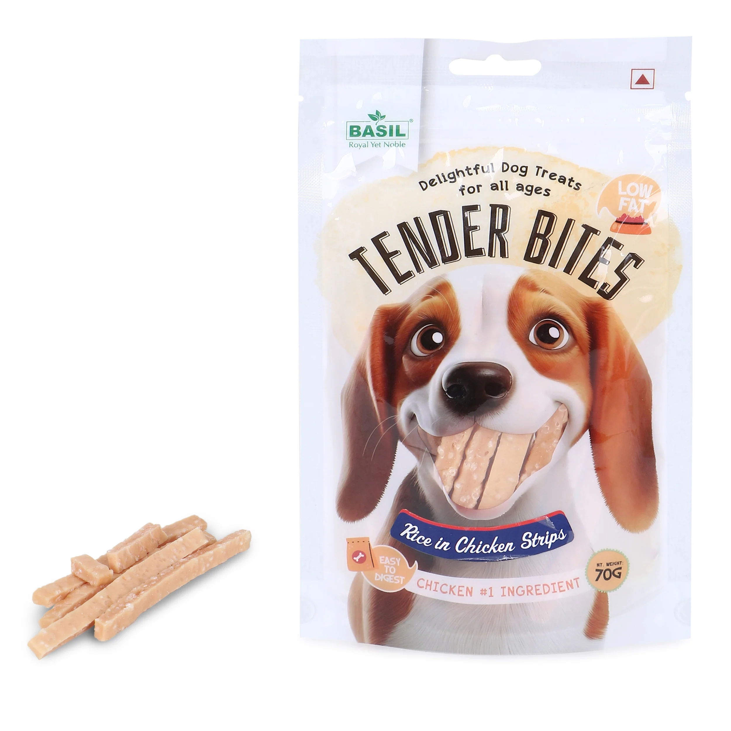 Basil Tender Bites Rice in Chicken Strips Dog Treats - Image 2