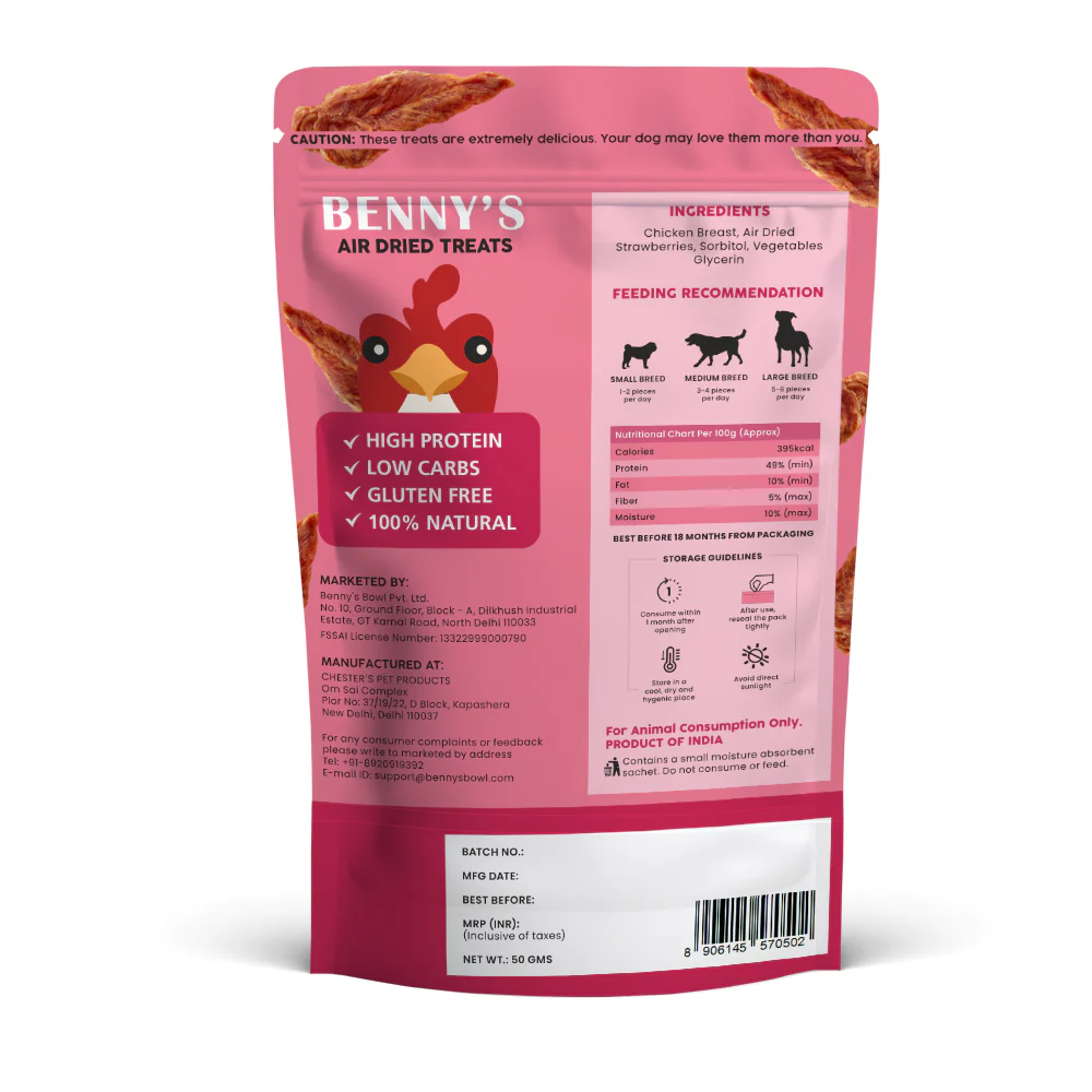 Bennys Bowl Chicken and Strawberry Jerky Dog Treats - Image 2
