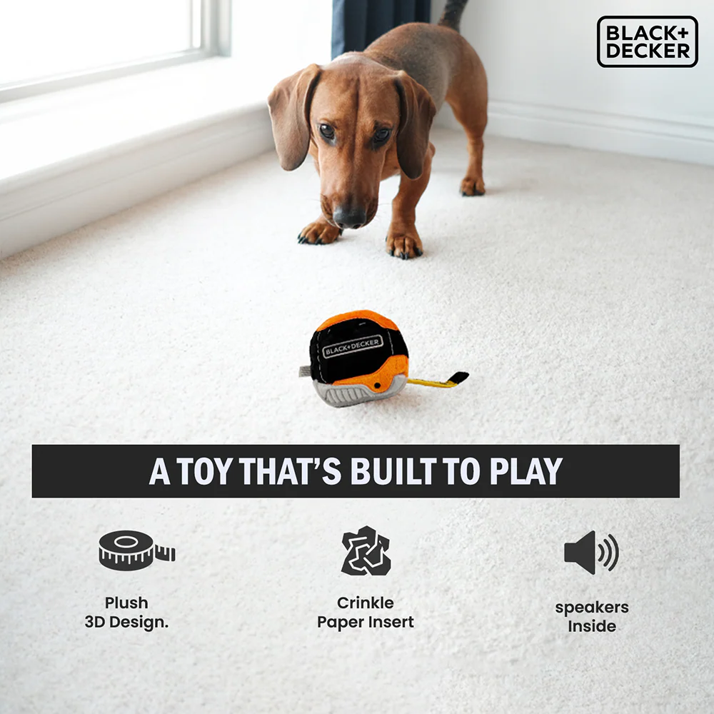 Black & Decker 3D Tape Measure Plush Toy for Dogs (Black) - Image 5