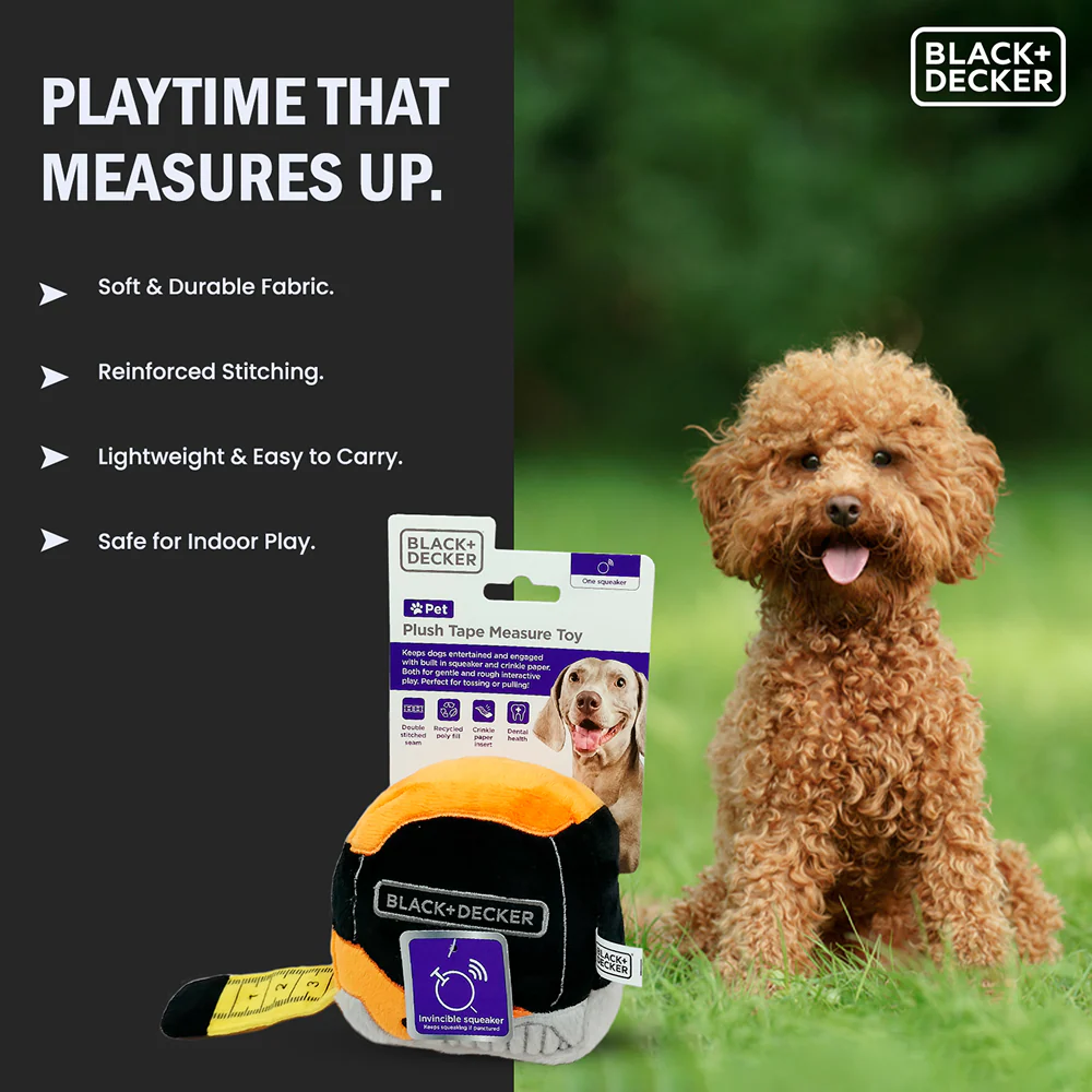 Black & Decker 3D Tape Measure Plush Toy for Dogs (Black) - Image 6