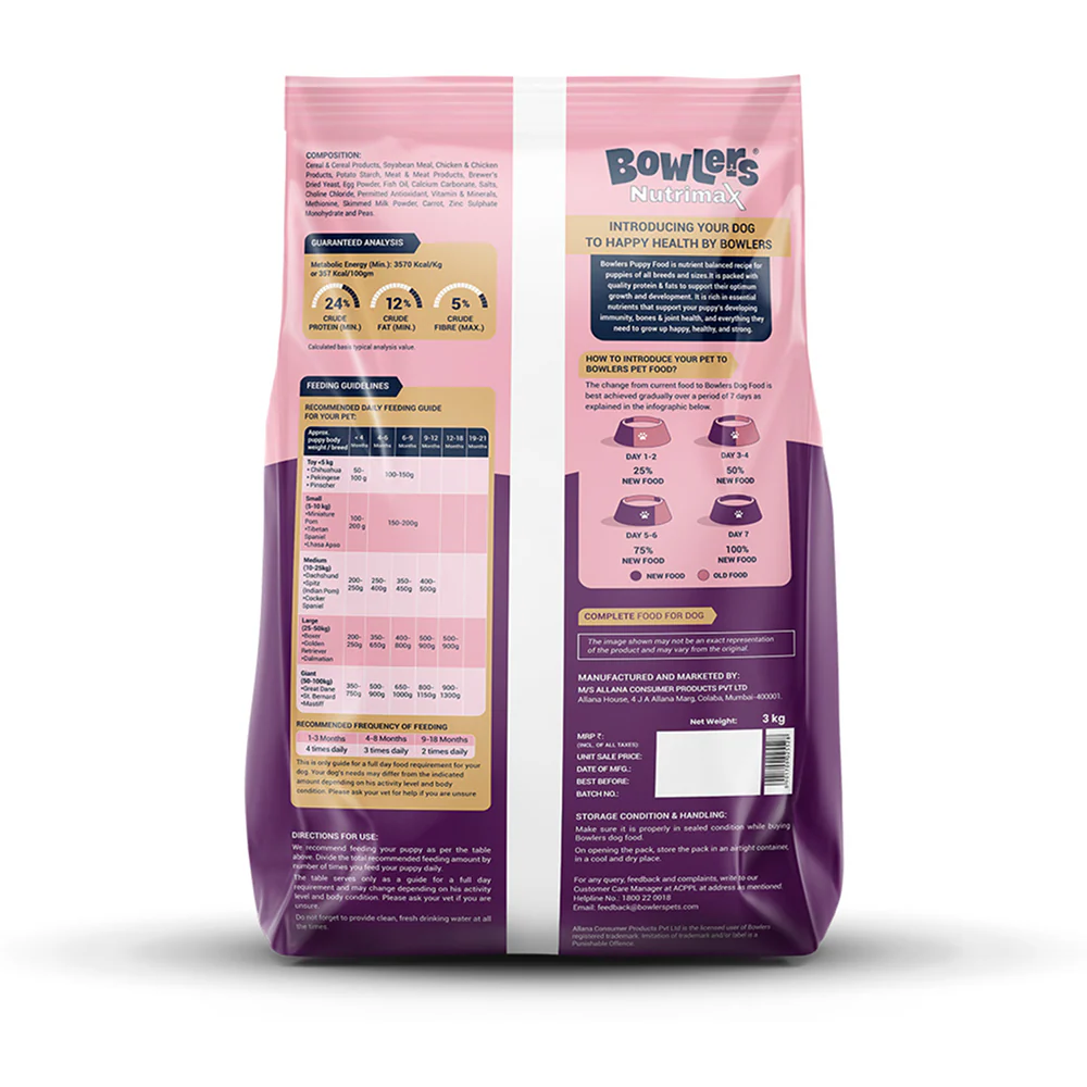 Bowlers Chicken & Milk Nutrimax Puppy Dog Dry and Chicken & Liver Recipe in Gravy Puppy Dog Wet Food Combo - Image 8