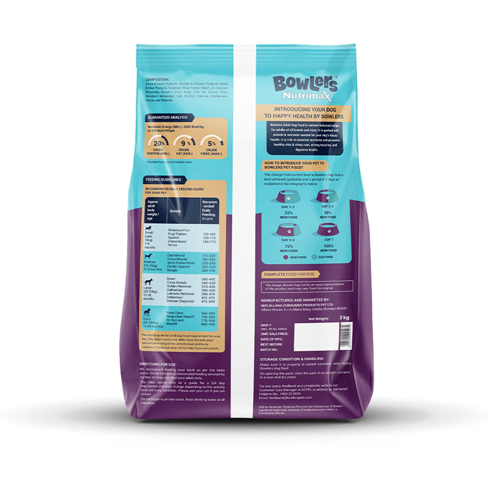 Bowlers Nutrimax Chicken & Vegetables Adult Dry and Lamb in Gravy Adult Dog Wet Food Combo - Image 8