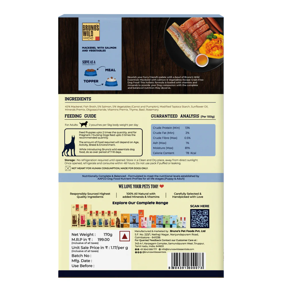 Bruno's Wild Essentials Mackerel with Salmon & Vegetables Dog Wet Food - Image 4