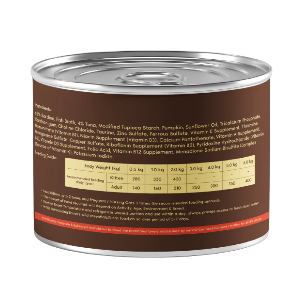 Bruno's Wild Essentials Sardine with Tuna in Pumpkin Cat Wet Food - Image 3