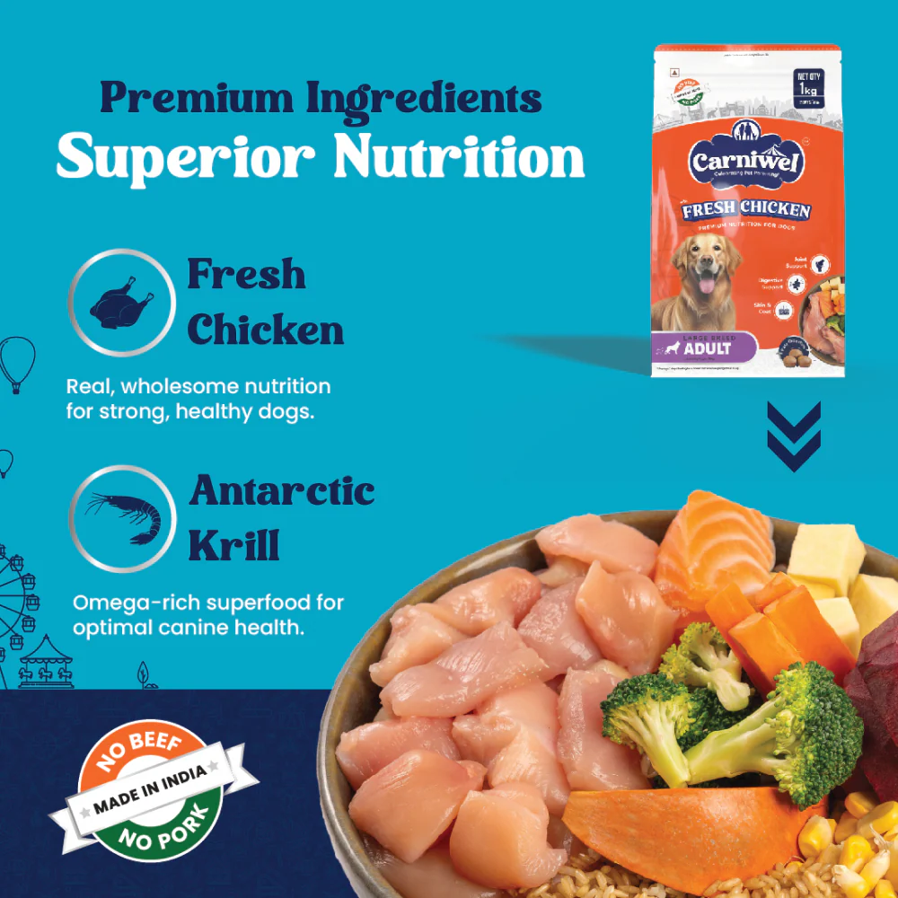 Carniwel Fresh Chicken Kibble Large Breed Adult Dog Dry Food - Image 4
