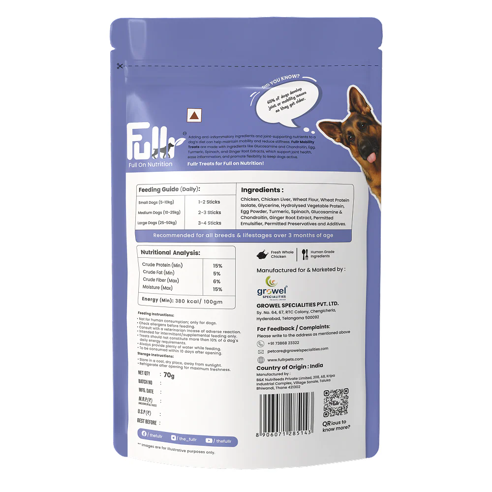 Carniwel Fresh Chicken Kibble Small Breed Adult Dog Dry Food and Fullr Mobility Support Soft and Chewy Stick Dog Treats Combo - Image 16