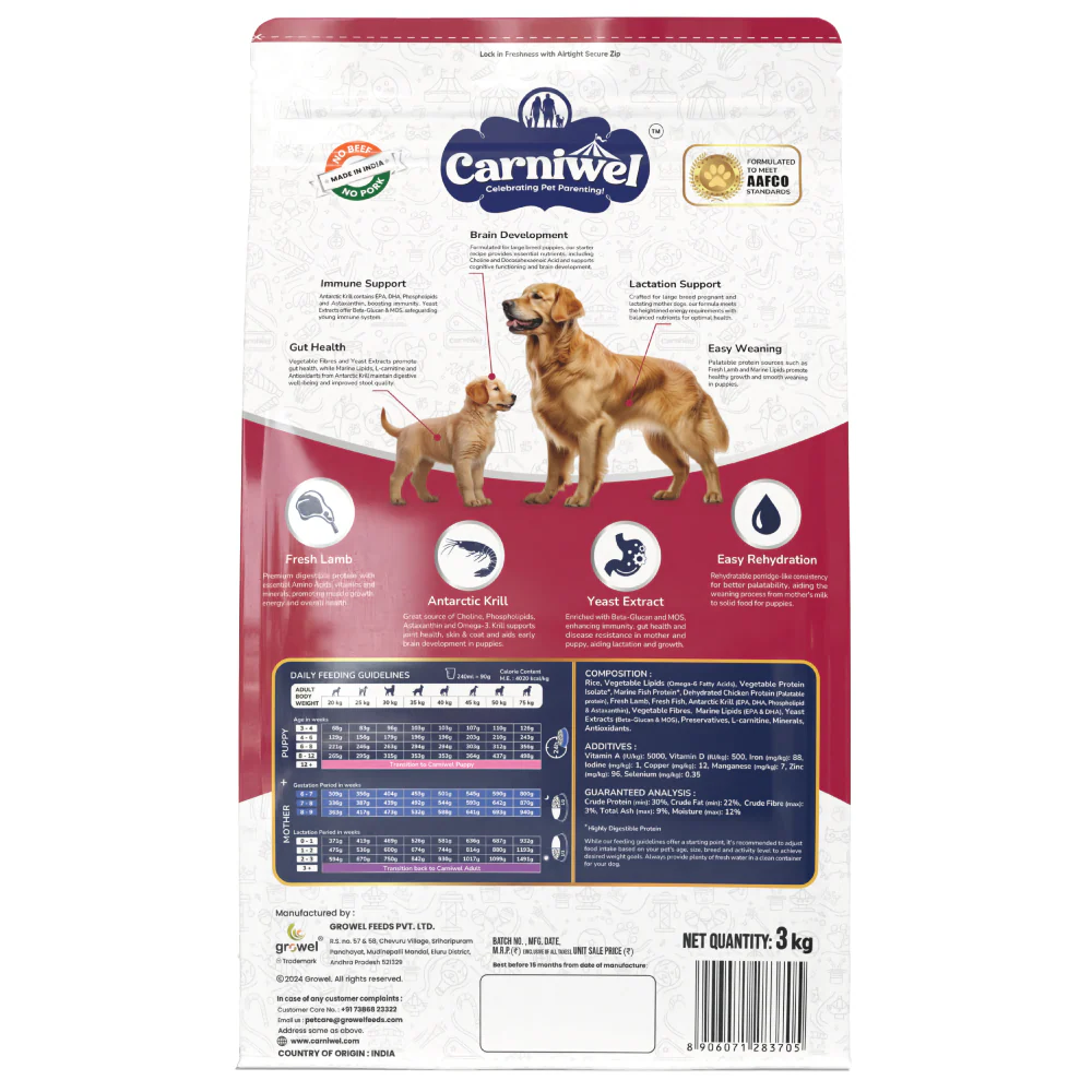 Carniwel Fresh Lamb Starter for Large Breed Mother and Baby Dog Dry Food - Image 7