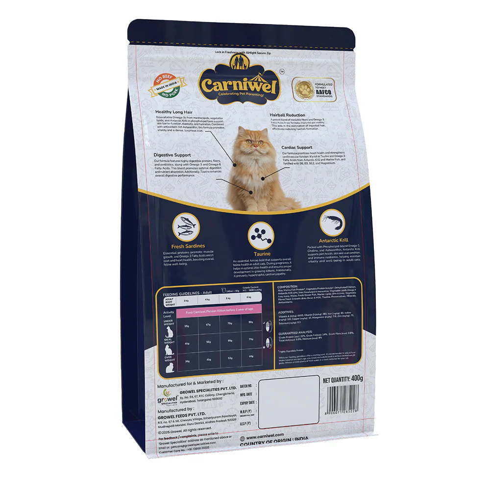 Carniwel Natural Nutrition for Skin, Digestion & Hairball Control Persian Adult Cat Dry Food - Image 6