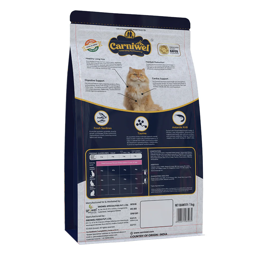Carniwel Natural Nutrition for Skin, Digestion & Hairball Control Persian Adult Cat Dry Food - Image 8