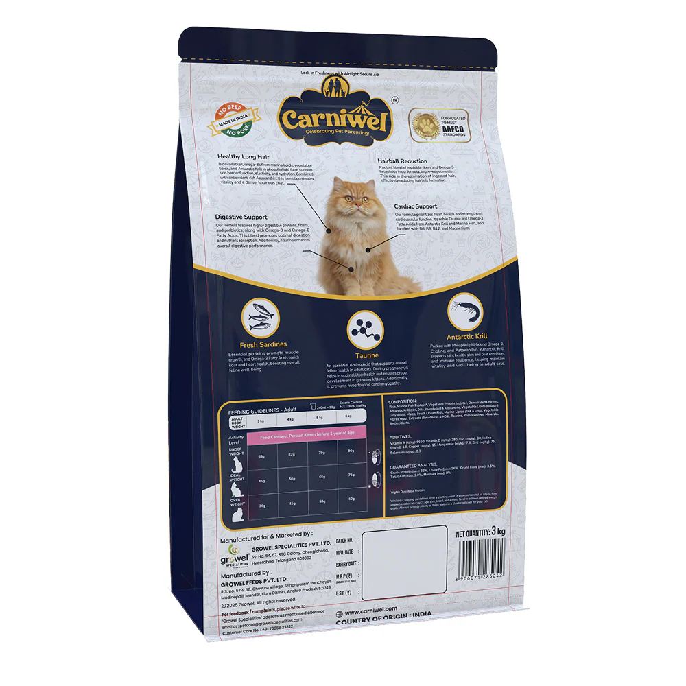 Carniwel Natural Nutrition for Skin, Digestion & Hairball Control Persian Adult Cat Dry Food - Image 9