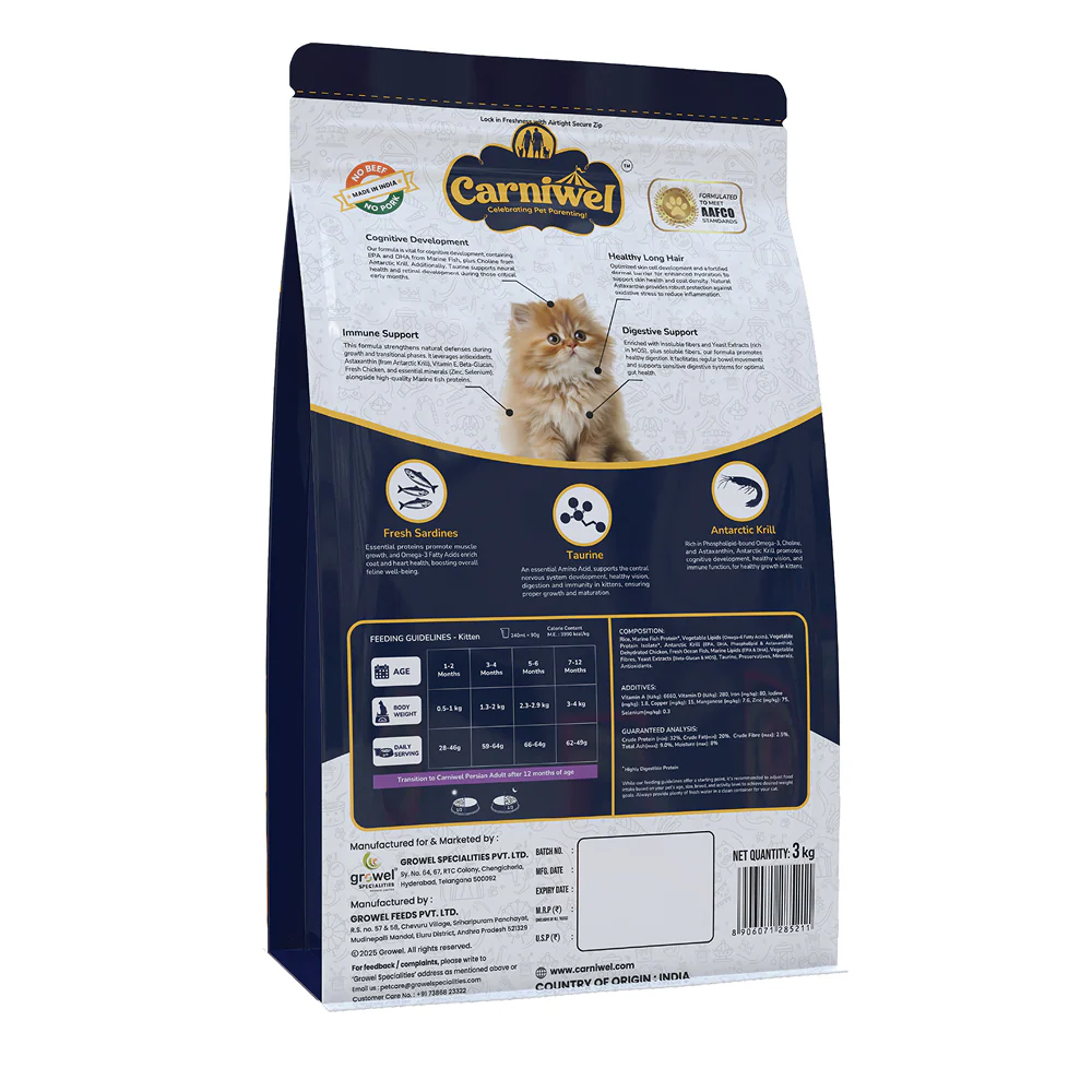 Carniwel Natural Nutrition for Skin, Digestion & Hairball Control Persian Kitten Cat Dry Food - Image 10