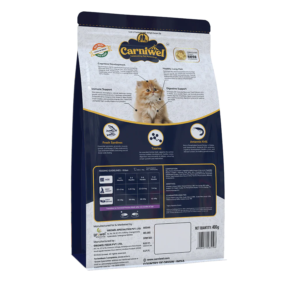 Carniwel Natural Nutrition for Skin, Digestion & Hairball Control Persian Kitten Cat Dry Food - Image 6