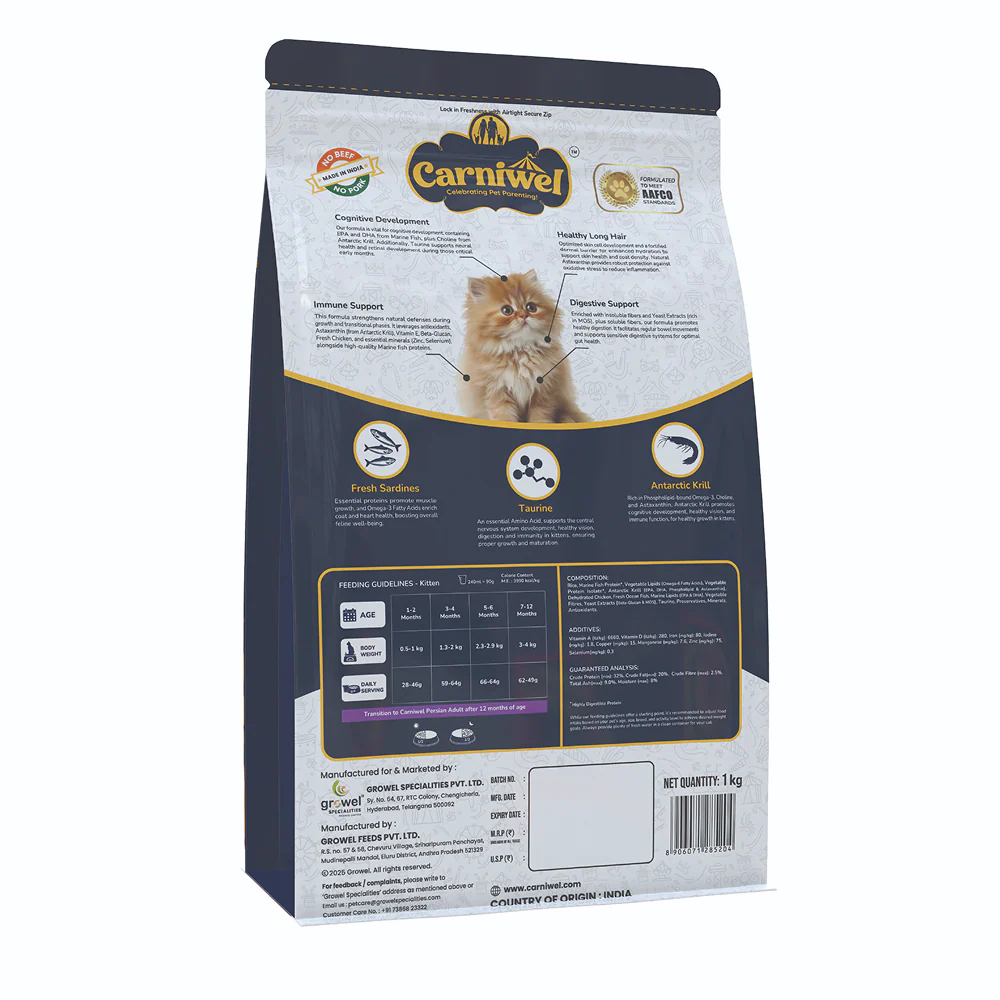 Carniwel Natural Nutrition for Skin, Digestion & Hairball Control Persian Kitten Cat Dry Food - Image 8