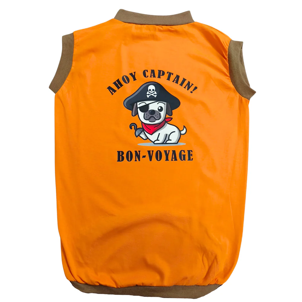 Cheeku Ahoy Captain Graphic Cotton T Shirt for Dogs and Cats (Orange) - Image 2