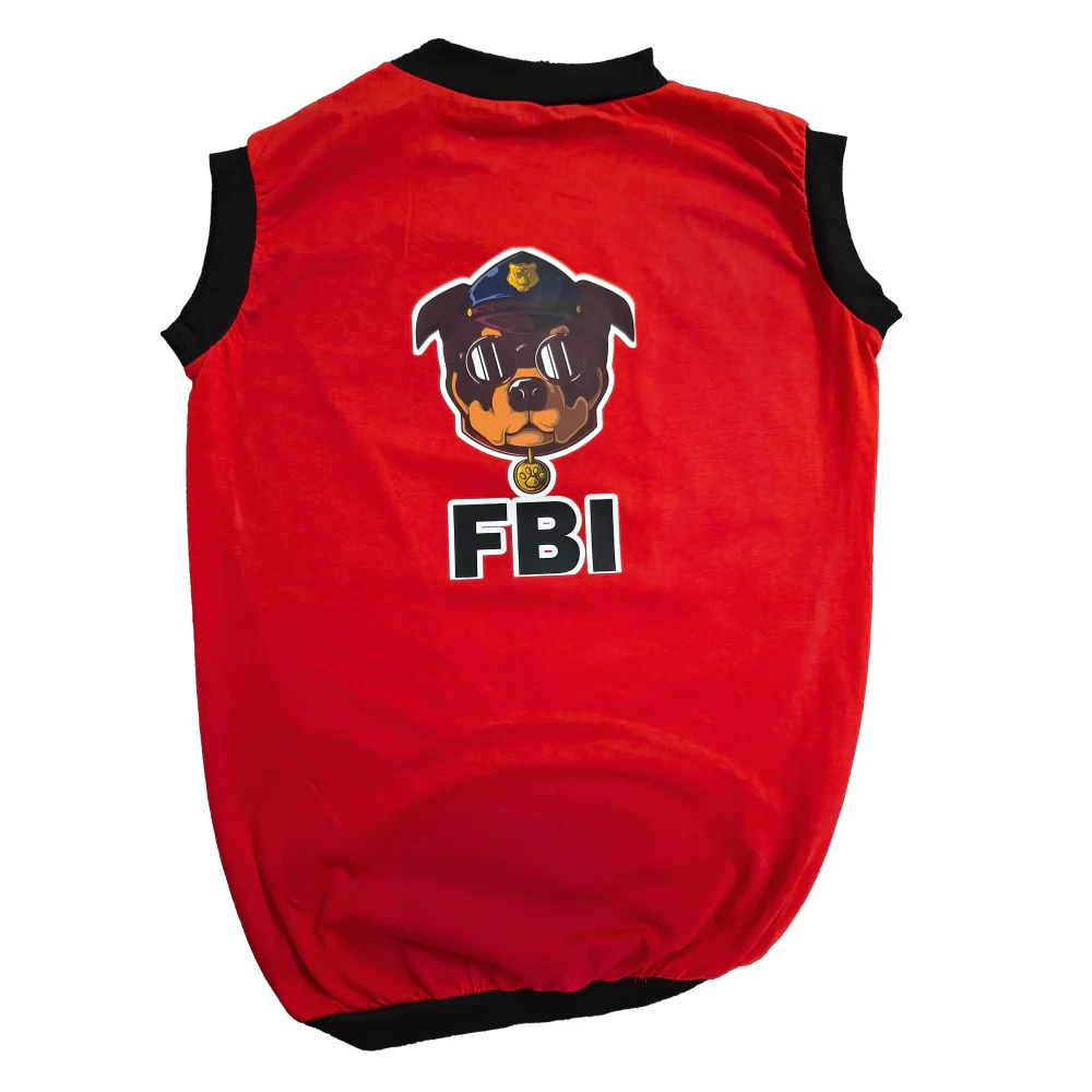 Cheeku FBI Graphic Cotton T Shirt for Dogs and Cats (Red) - Image 3
