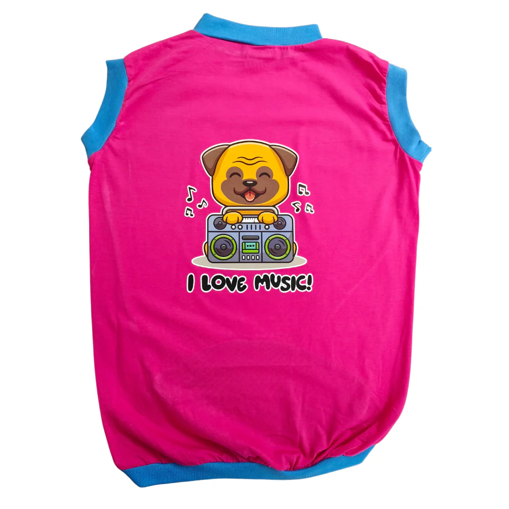 Cheeku I Love Music Graphic Cotton T Shirt for Dogs and Cats (Fuschia) - Image 3
