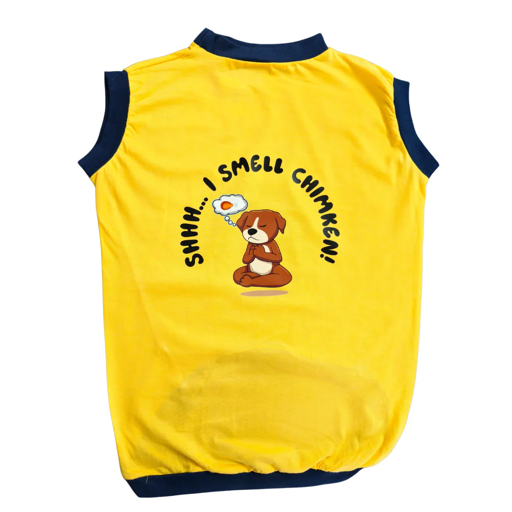 Cheeku I Smell Chimken Graphic Cotton T Shirt for Dogs and Cats (Primerose Yellow) - Image 3