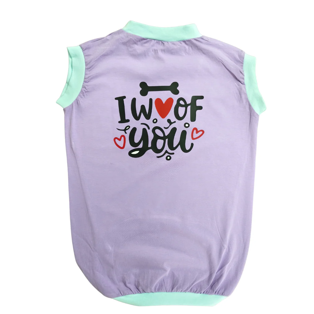 Cheeku I Woof You Graphic Cotton T Shirt for Dogs and Cats (Lavender) - Image 3