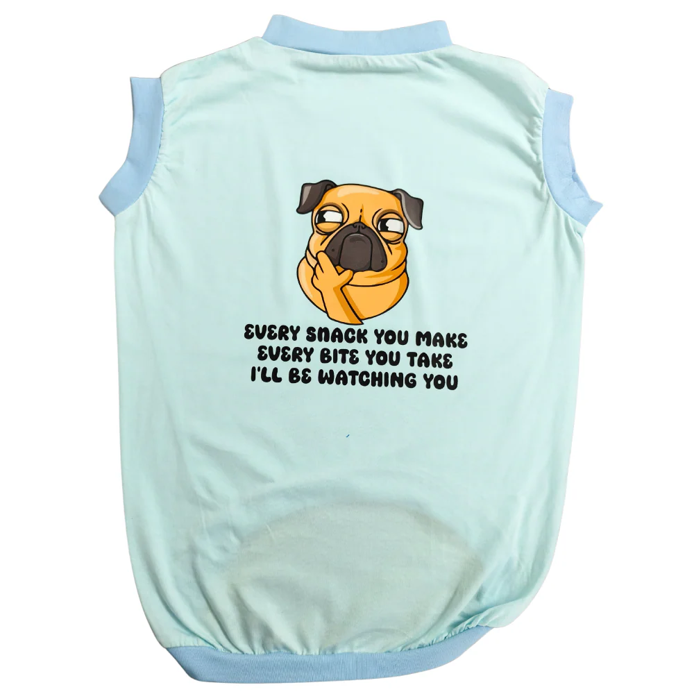 Cheeku I'll Be Watching You Graphic Cotton T Shirt for Dogs and Cats (Sky Blue) - Image 3