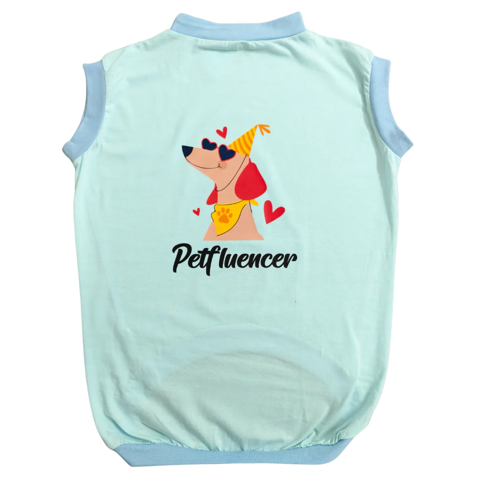 Cheeku Petfluencer Graphic Cotton T Shirt for Dogs and Cats (Sky Blue) - Image 3