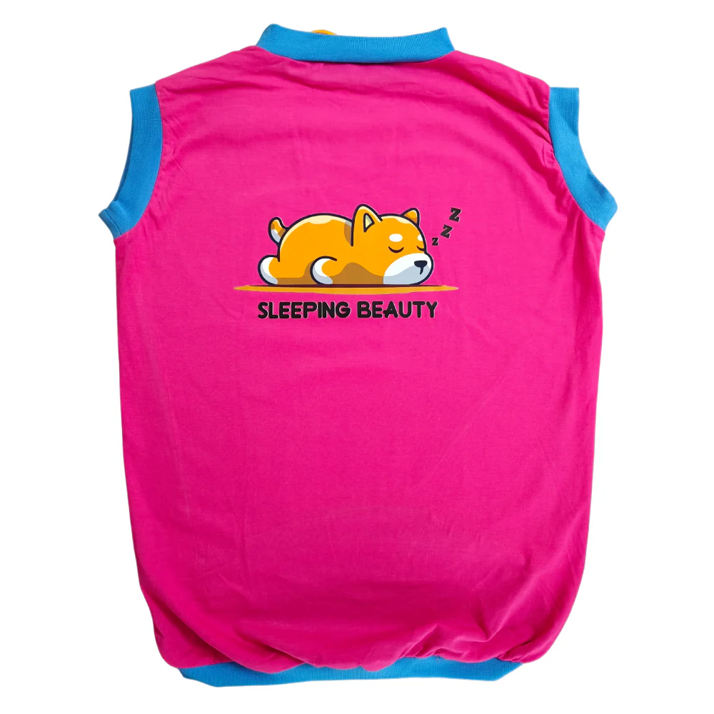Cheeku Sleeping Beauty Graphic Cotton T Shirt for Dogs and Cats (Fuschia) - Image 3