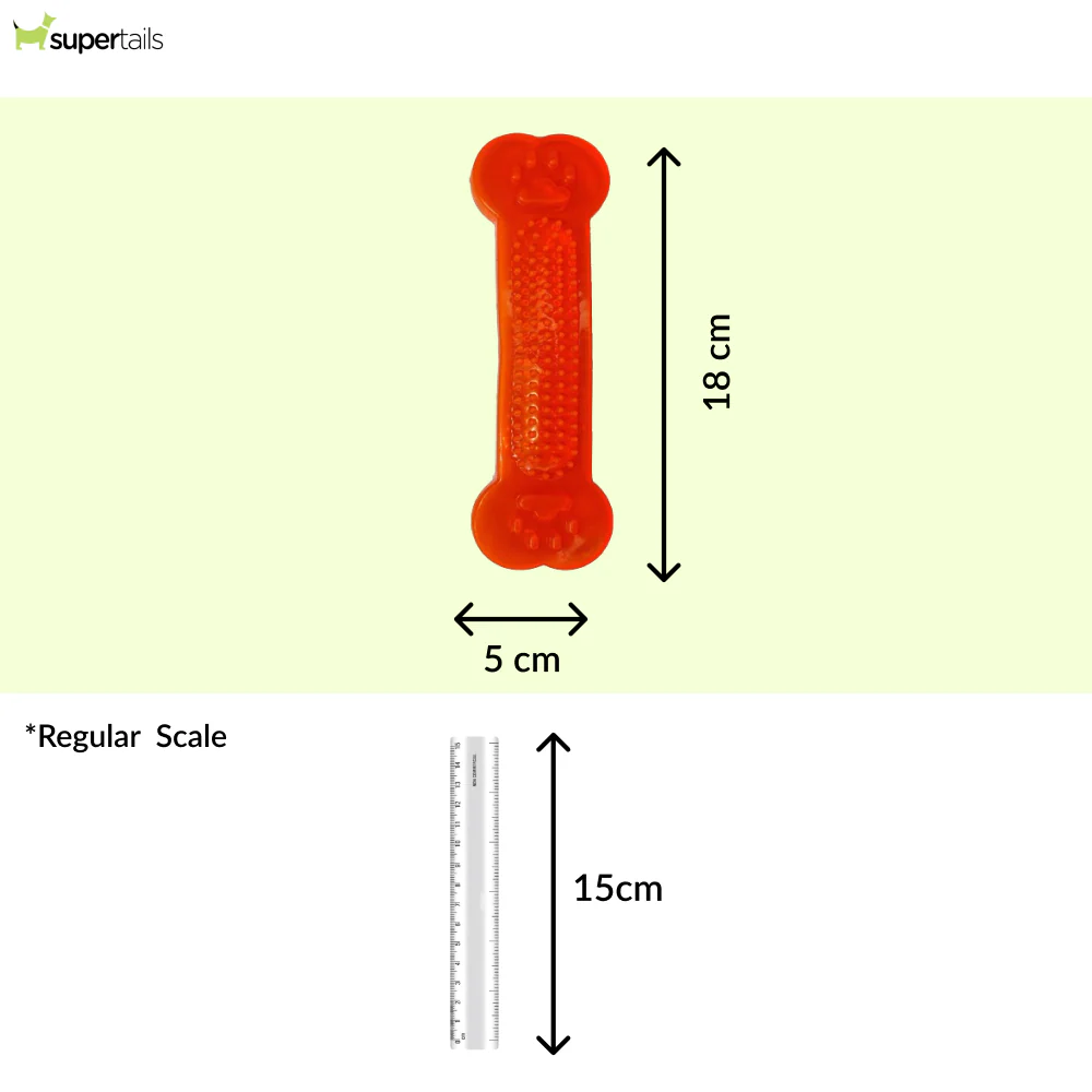 Chullbull Flat Silicone Gel Teething Bone Chew Toy for Puppies & Dogs (Orange) - Image 2