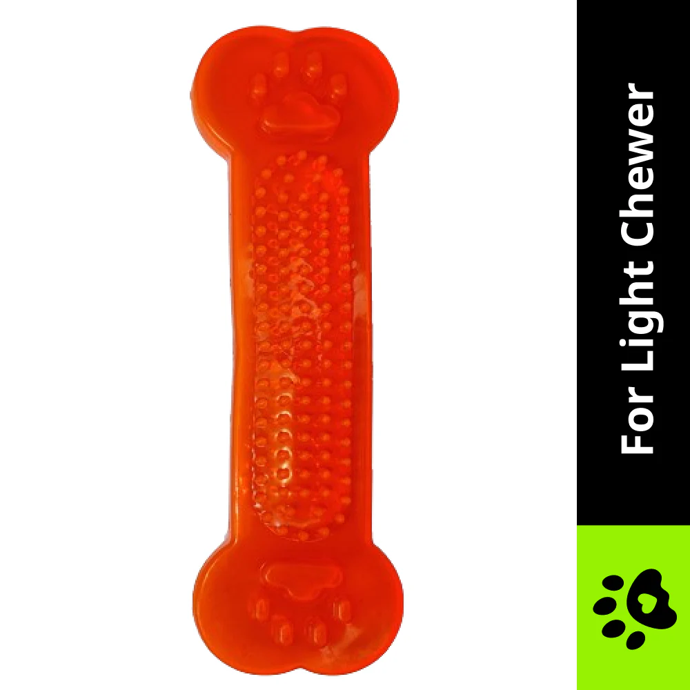 Chullbull Flat Silicone Gel Teething Bone Chew Toy for Puppies & Dogs (Orange) - Image 3