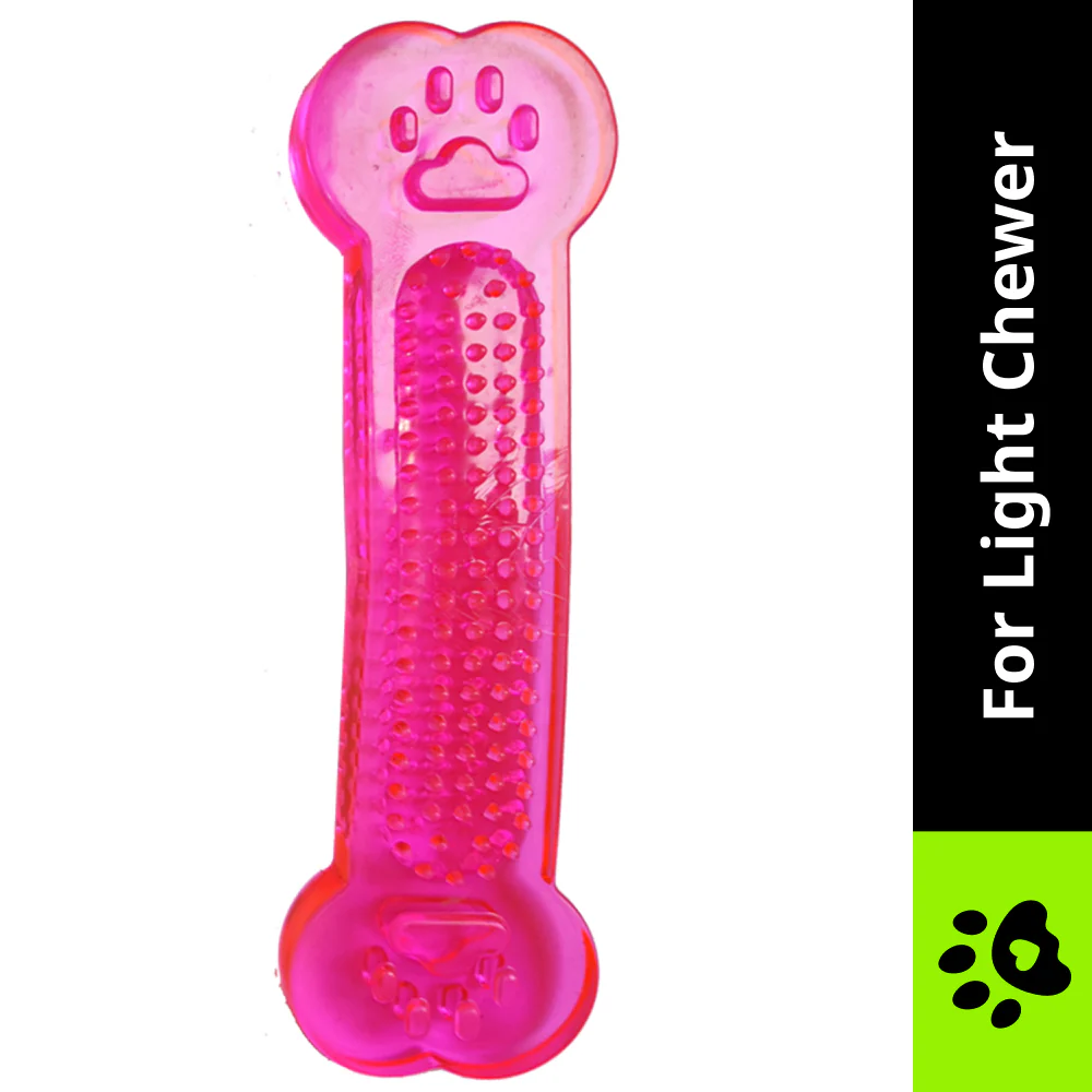 Chullbull Flat Silicone Gel Teething Bone Chew Toy for Puppies & Dogs (Pink) - Image 3