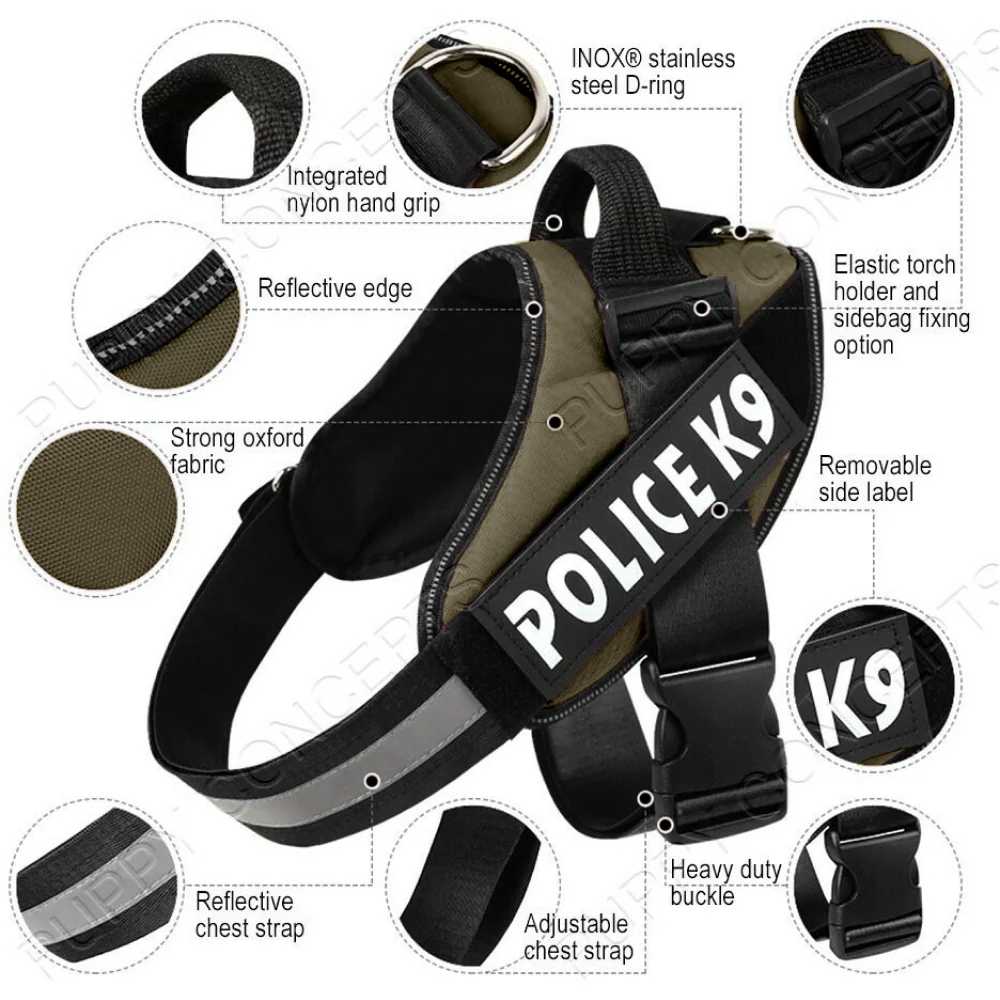 Chullbull K9 Police Buckle Harness for Dogs (Olive Green) - Image 3