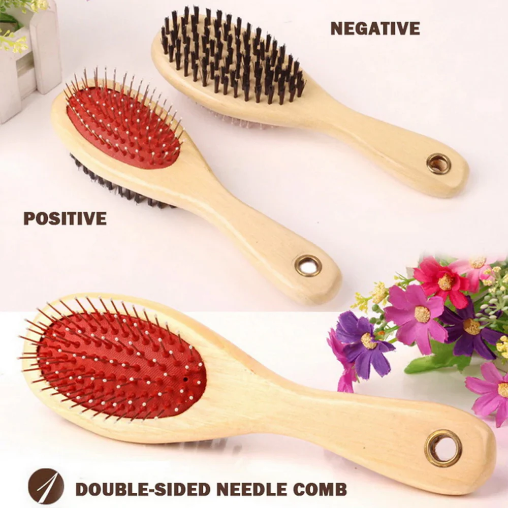 Chullbull Double Sided Wooden Hair Comb for Dogs and Cats (Red) - Image 2
