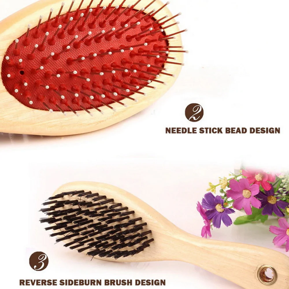 Chullbull Double Sided Wooden Hair Comb for Dogs and Cats (Red) - Image 3