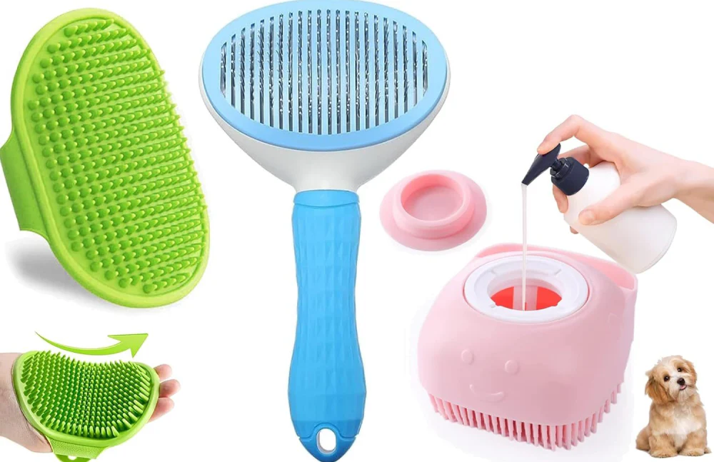 Chullbull Oval Slicker, Bath and Rubber Hand Brush Grooming Kit for Dogs - Image 5