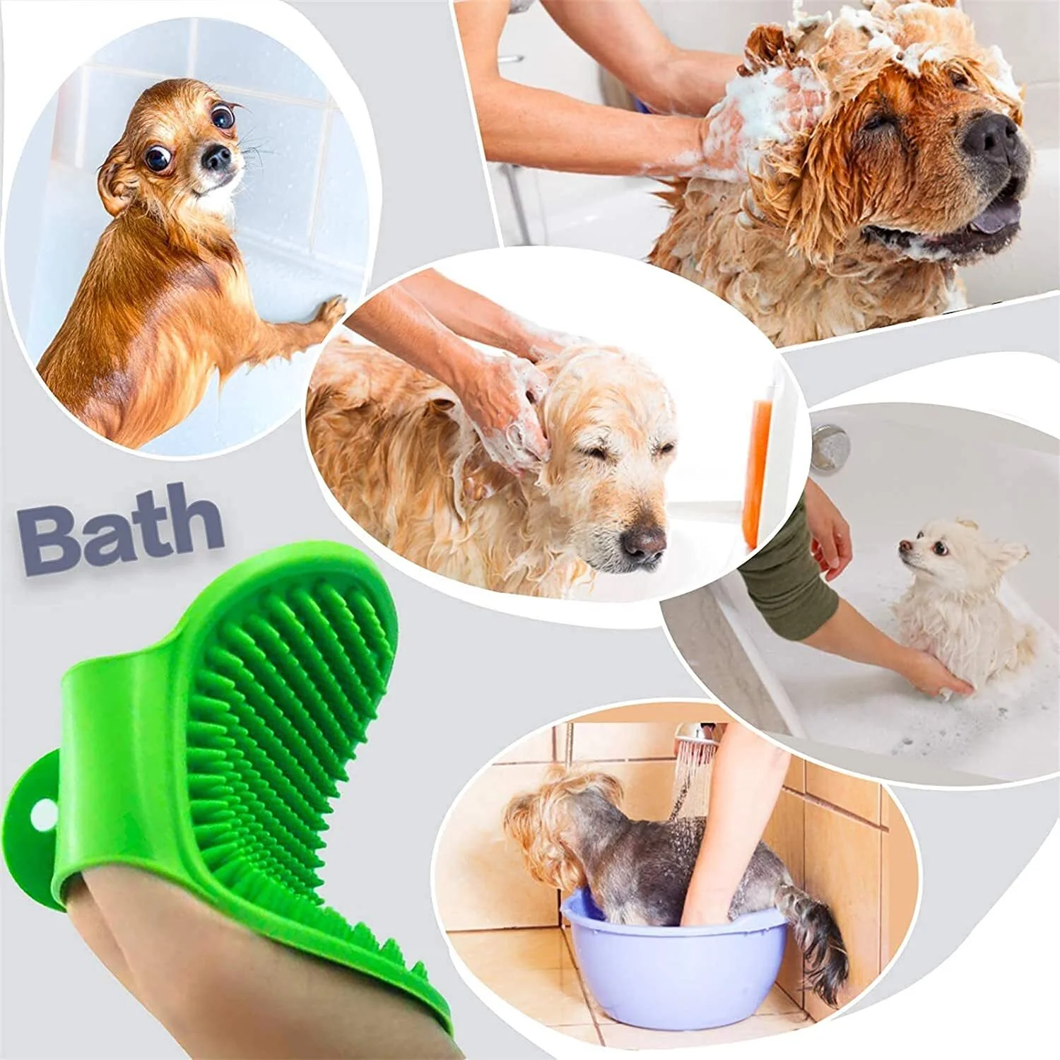 Chullbull Rectangle Slicker, Bath and Rubber Hand Brush Grooming Kit for Dogs - Image 5