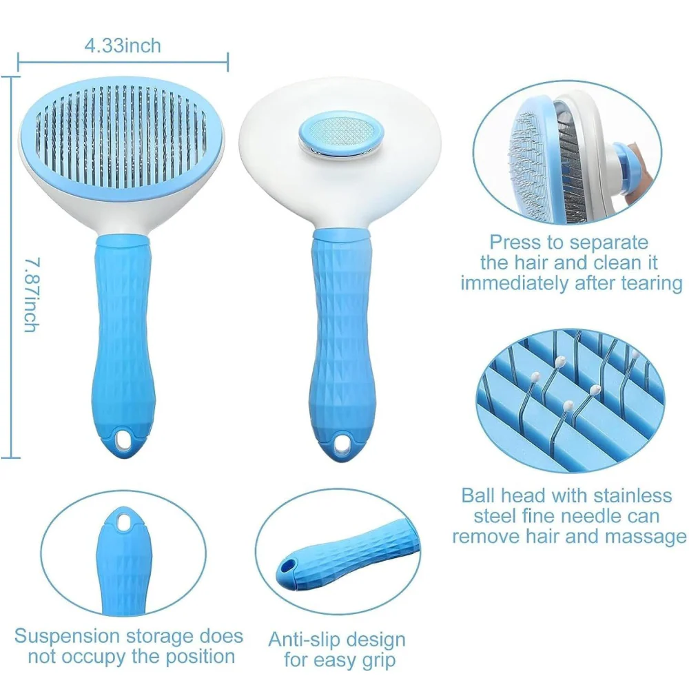Chullbull Self Cleaning Oval Pin Slicker Brush for Dogs and Cats (Blue) - Image 3