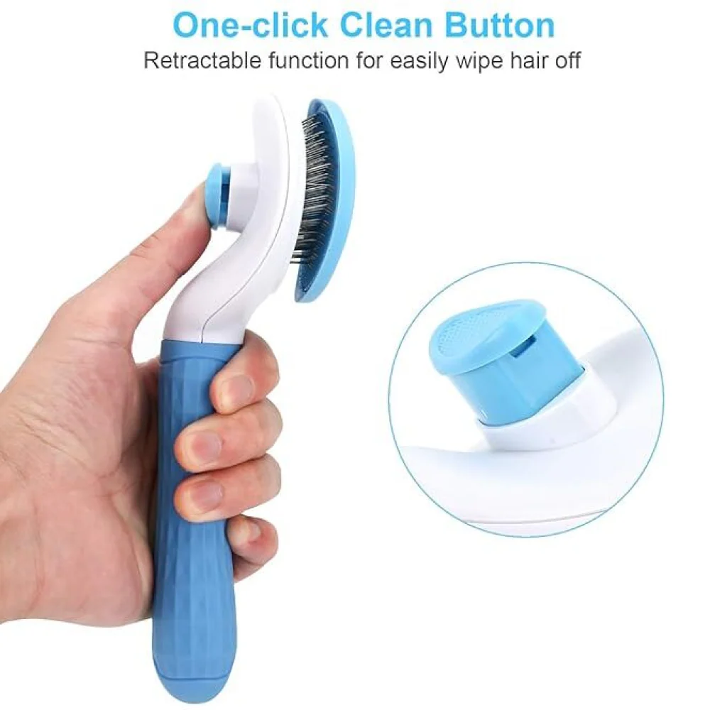 Chullbull Self Cleaning Oval Pin Slicker Brush for Dogs and Cats (Blue) - Image 4