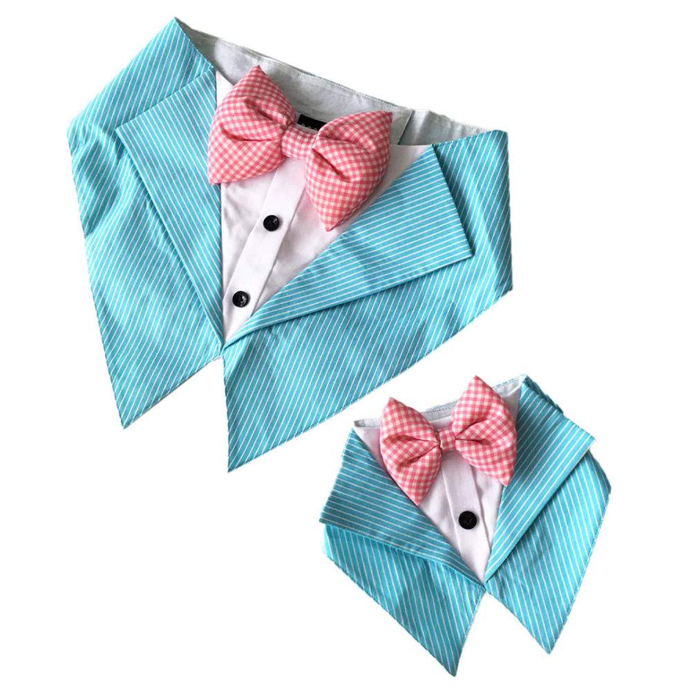 Dogobow Aqua Stripe Tuxedo Vest Bandana for Dogs (Aqua Blue) (Get a Bow Free) - Image 4