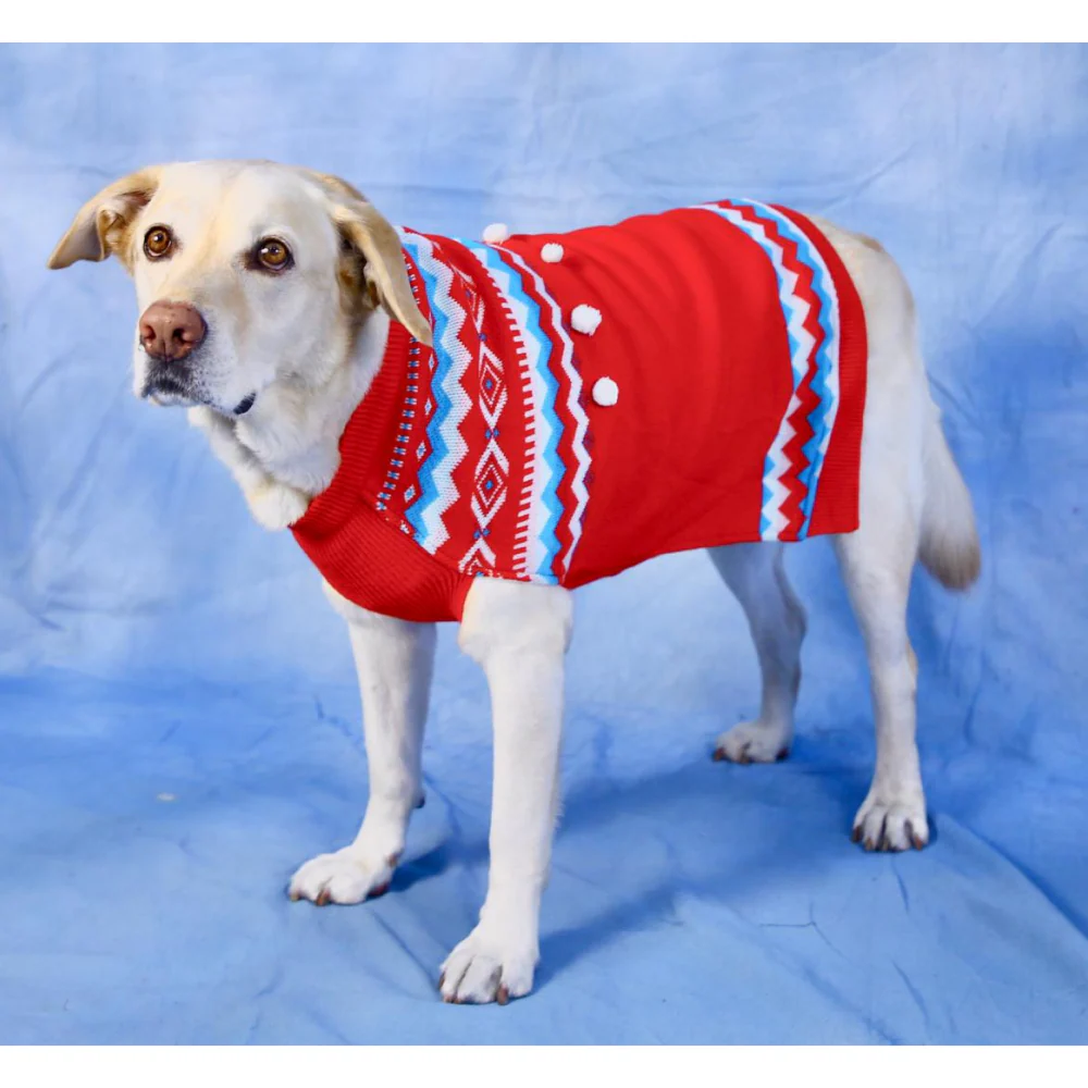 Dogobow Aztec Knit Sweater for Dogs and Cats (Red) (Get a Bow Free) - Image 3