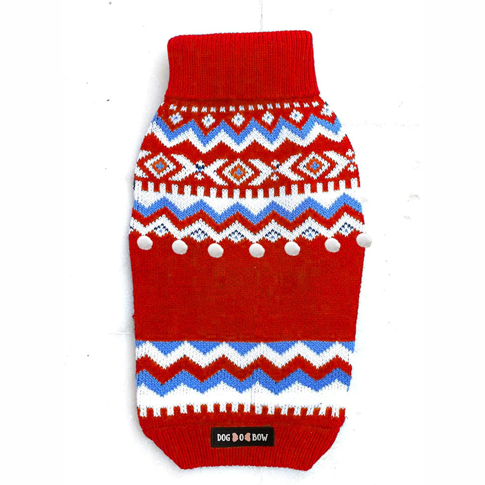Dogobow Aztec Knit Sweater for Dogs and Cats (Red) (Get a Bow Free) - Image 4