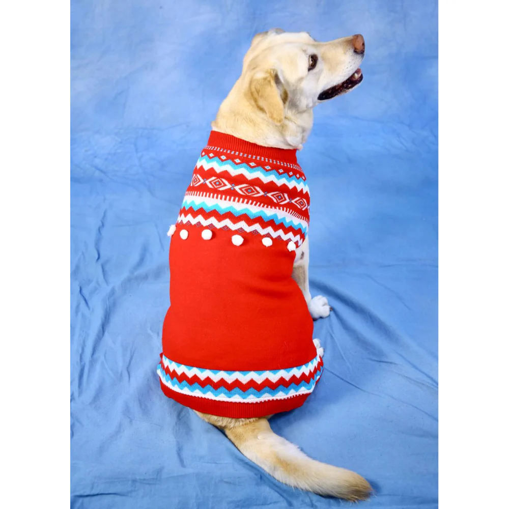 Dogobow Aztec Knit Sweater for Dogs and Cats (Red) (Get a Bow Free) - Image 5