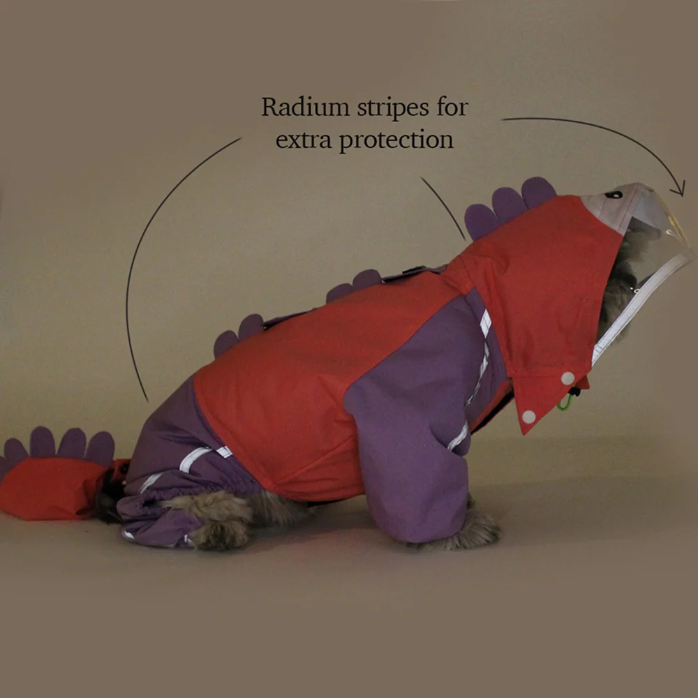Dogobow Bubble's Dino Raincoat for Dogs and Cats (Pink/Purple) - Image 4