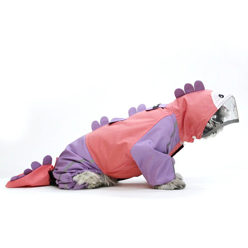 Dogobow Bubble's Dino Raincoat for Dogs and Cats (Pink/Purple) - Image 8