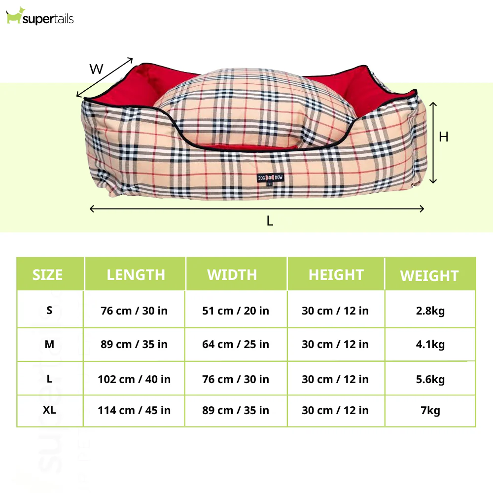 Dogobow Check Rectangle Bed for Dogs and Cats (Burberry) - Image 2