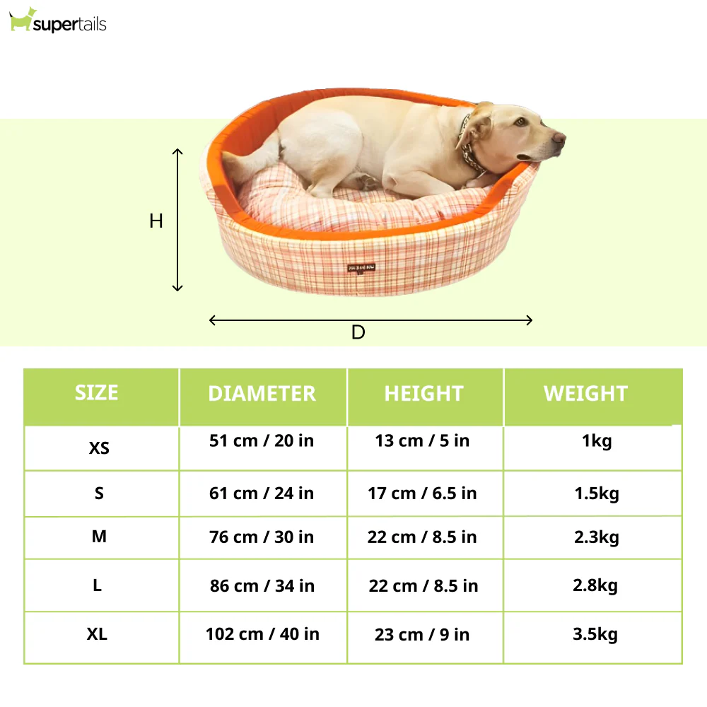 Dogobow Checked Round Bed for Dogs and Cats (Orange/White) - Image 2