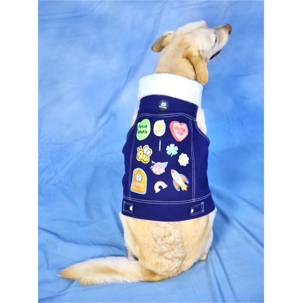 Dogobow Denim Jacket for Dogs and Cats (Navy Blue) (Get a Bow Free) - Image 3