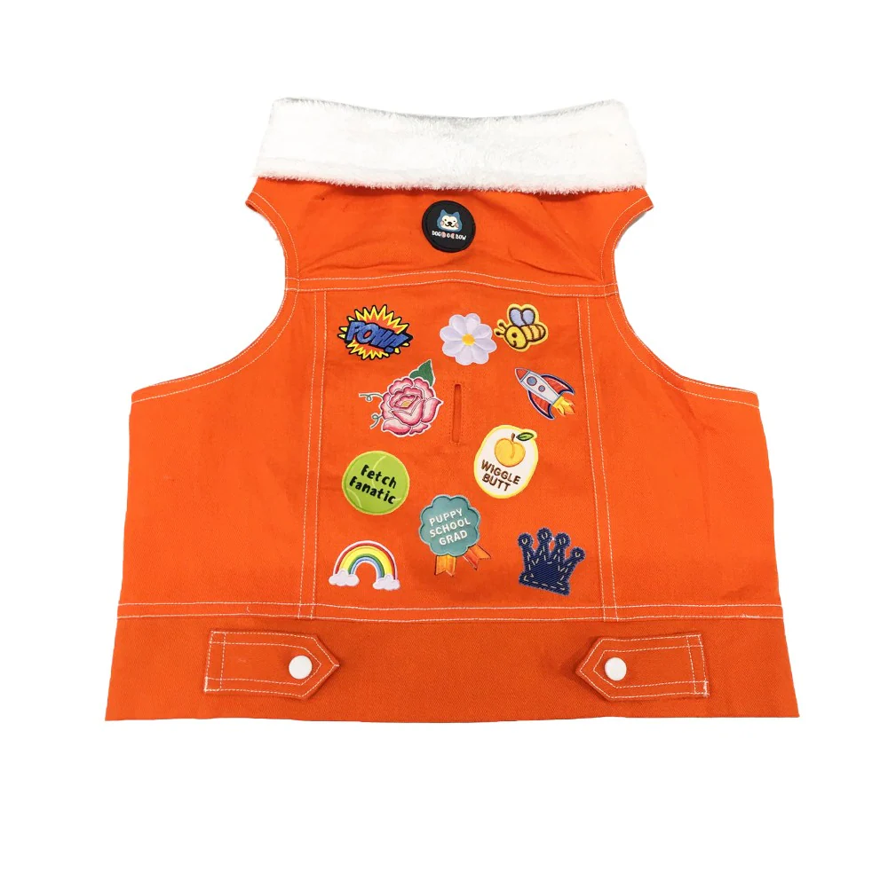 Dogobow Denim Jacket for Dogs and Cats (Orange) (Get a Bow Free) - Image 4