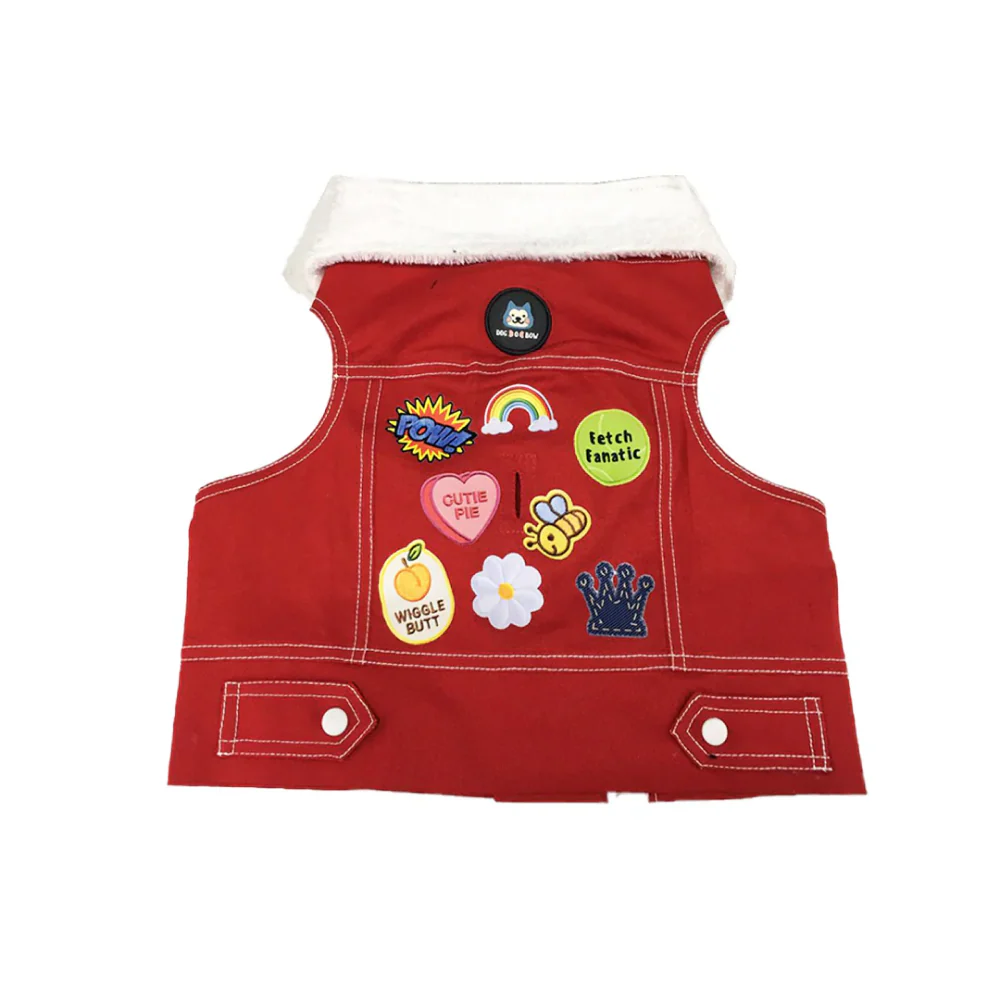 Dogobow Denim Jacket for Dogs and Cats (Red) (Get a Bow Free) - Image 2