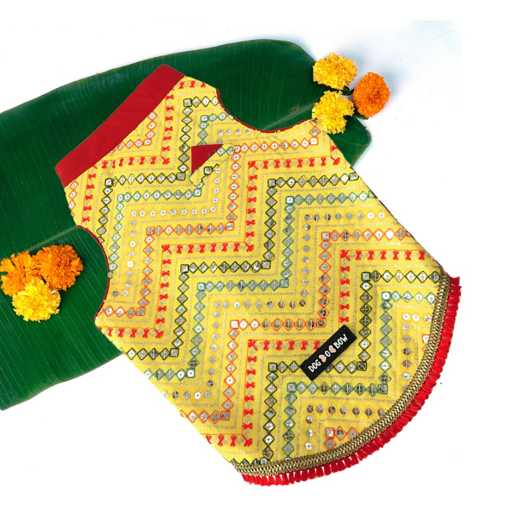 Dogobow Embroidered Sherwani for Dogs (Yellow) - Image 3