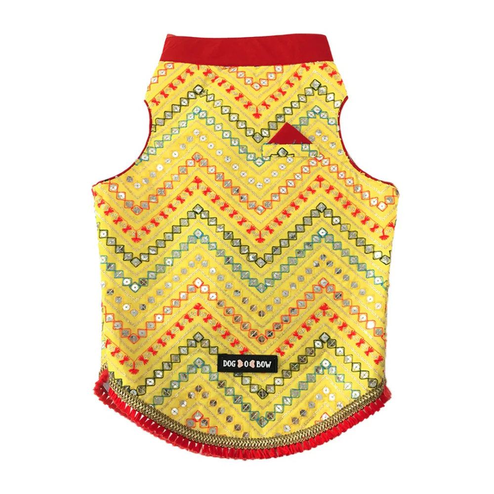Dogobow Embroidered Sherwani for Dogs (Yellow) - Image 5