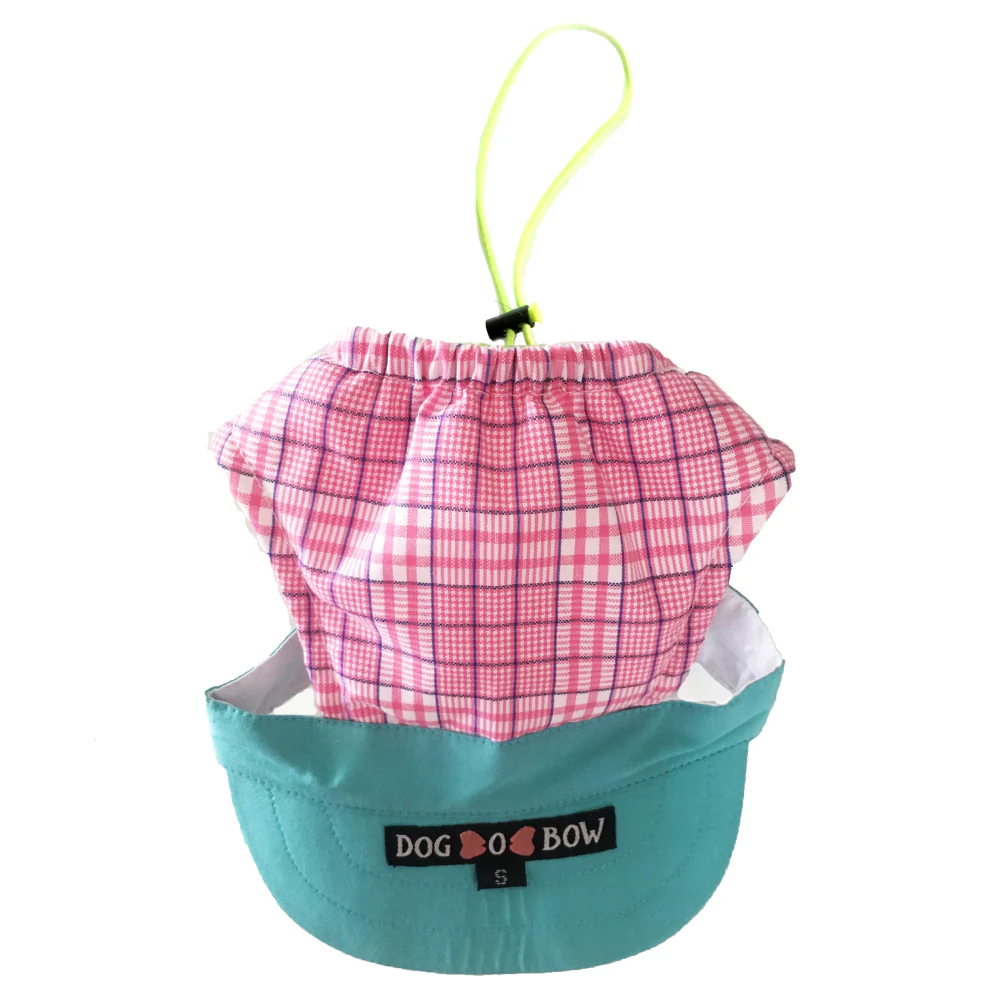 Dogobow Gingham Baseball Cap for Dogs and Cats (Teal/Pink) (Get a Bow Free) - Image 4
