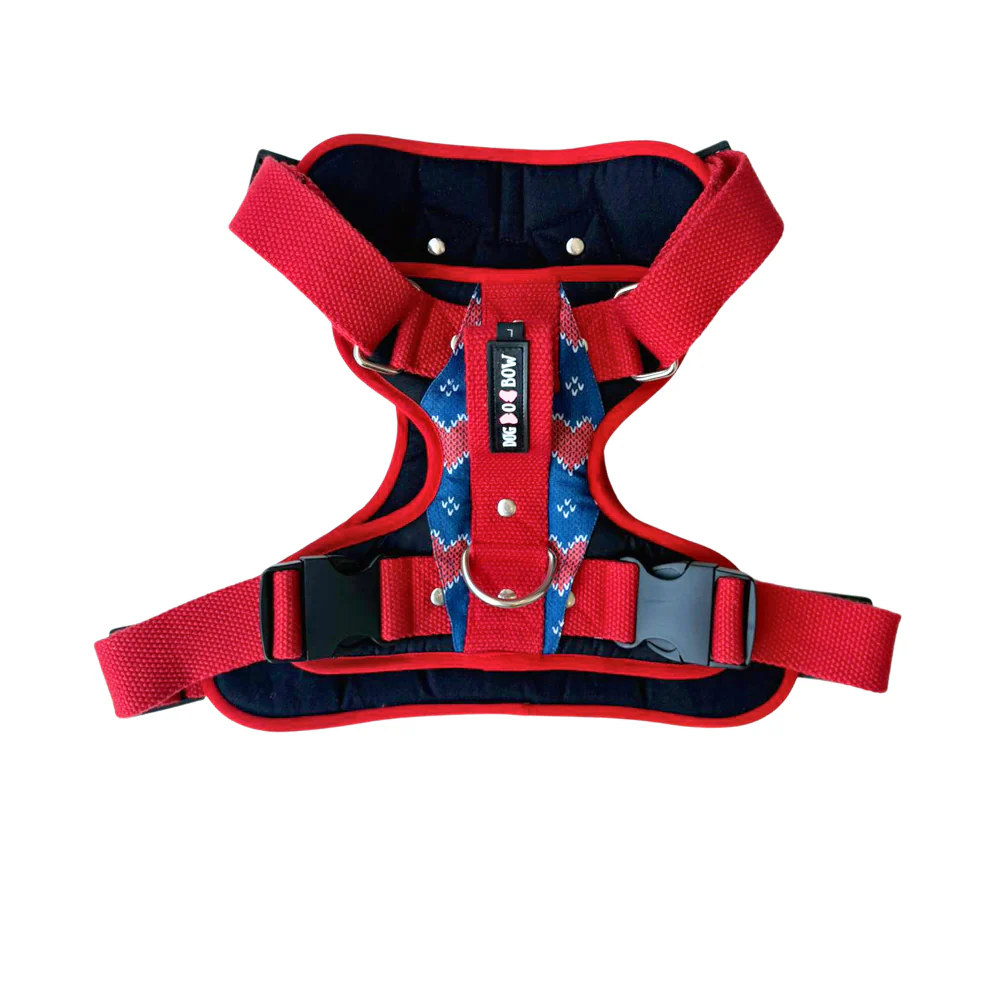 Dogobow Double Padded Harness with Hearty Print for Dogs (Blue and red ) - Image 2